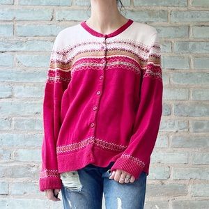Heirloom Collectibles Cardigan Granny Sweater Red White Nordic Cottagecore